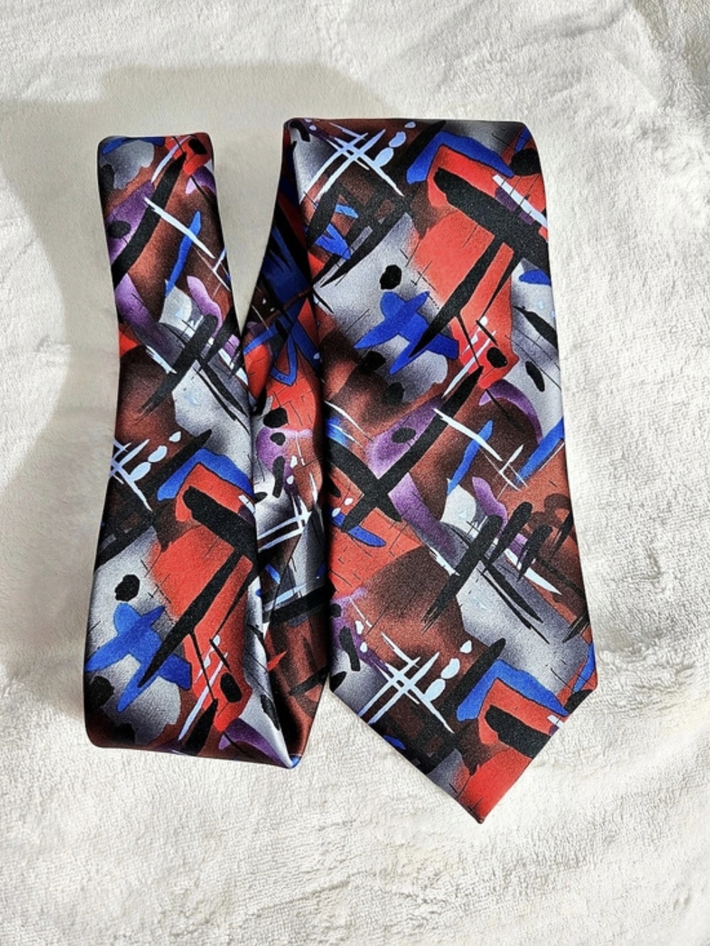J. Garcia Northern Lights Collection Sixty Abstract Print Tie Red & Blue 58"x3.5